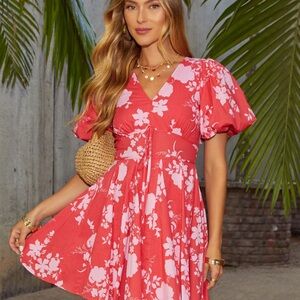 Vici Pink Puff Sleeve Midi Sundress